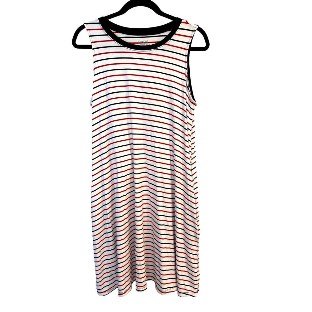 Time and Tru Striped T-Shirt Dress Tank Red White Blue Nautical Large 12 - 14